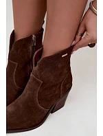 Dámské zateplené kožené kozačky na podpatku Big Star model 22349486 Hnědé - Big Star Shoes Dámské zateplené kožené kozačky na podpatku Big Star model 22349486 Hnědé - Big Star Shoes