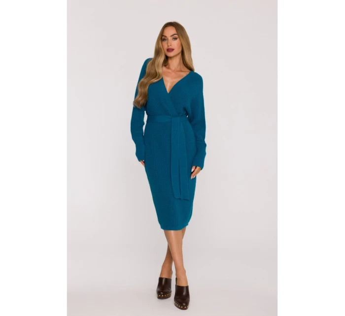 Svetrové šaty s výstřihem do V  modré model 21484552 - Moe