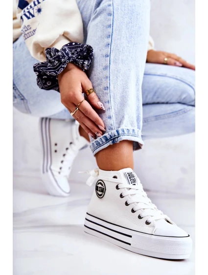 Dámske vysoké tenisky GG274013 White with Black - Big Star