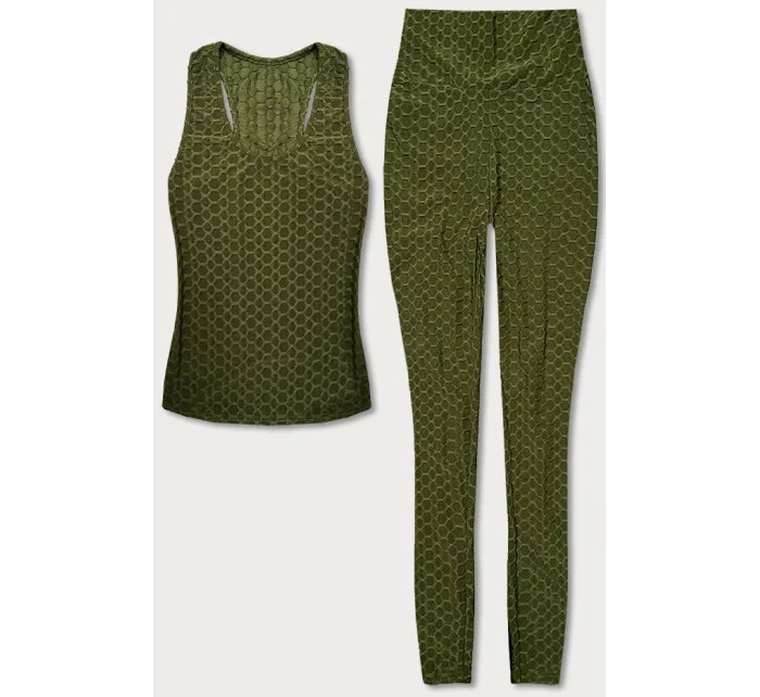 Športový komplet v olivovej farbe - top a legíny (YW88037-7)