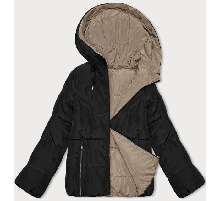 Dámska krátka obojstranná bunda S'west black and beige (B8182-1012)