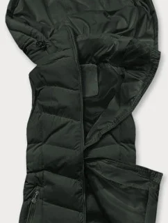 Péřová dámská vesta v army barvě s kapucí model 20973813 - J.STYLE