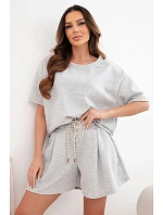 Dámske viskózové maslové šortky s krátkym rukávom a vysokým pásom sivý melír