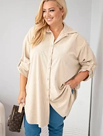 Dámska košeľa Plus Size z viskózového manšestru s odnímateľnými rukávmi, béžová