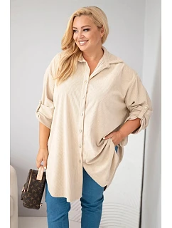 Dámska košeľa Plus Size z viskózového manšestru s odnímateľnými rukávmi, béžová