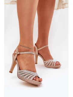 Sandały Na Szpilce Ze Zdobieniem I Brokatem D&A MR1038-33 Szampańskie