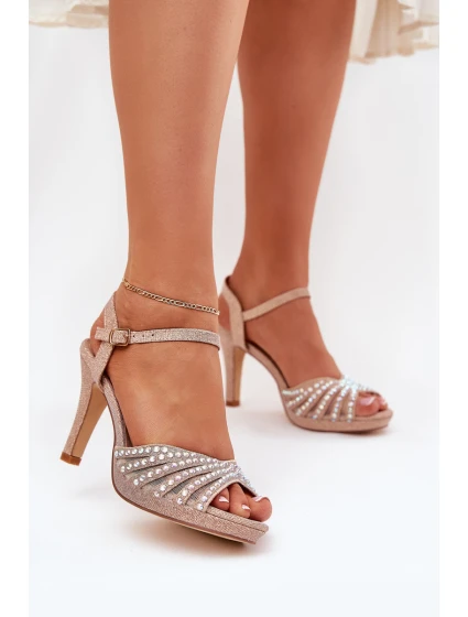 Sandały Na Szpilce Ze Zdobieniem I Brokatem D&A MR1038-33 Szampańskie Sandały Na Szpilce Ze Zdobieniem I Brokatem D&A MR1038-33 Szampańskie