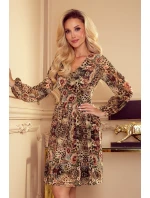 Dámske šifónové šaty s výstrihom, zaväzovaním na chrbte as panterím vzorom s ružami 357-2