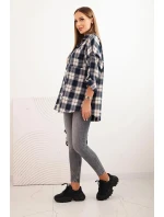 Dámska bavlnená košeľa v kockovanom strihu s efektom opotrebovania modrá Dámska bavlnená košeľa v kockovanom strihu s efektom opotrebovania modrá