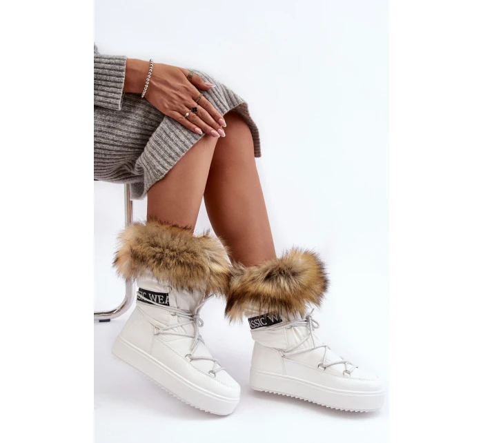 Damskie Śniegowce Sznurowane Białe Santero