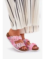 Klapki Damskie Z Klamrami I Brokatem S.Barski RB51-006 Różowe