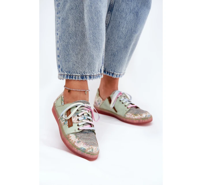 Skórzane Półbuty Damskie Maciejka 06791-09 Jasnozielone