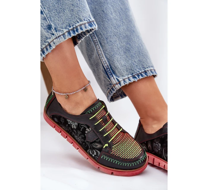 Skórzane Półbuty Damskie Wzorzyste Maciejka 06784-20 Czarne