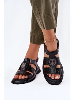 Skórzane Sandały Damskie Lakierowane Z Ozdobnym Detalem Artiker 56C0691 Czarne