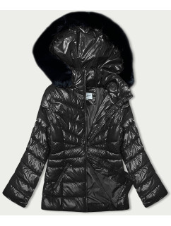 Čierna dámska prešívaná zimná bunda (V775)