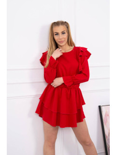 Šaty so zvislými volánmi červené