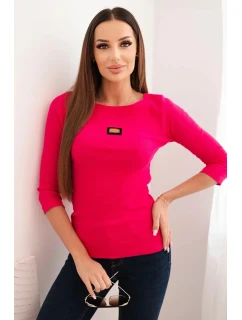 Dámska pruhovaná blúzka s 3/4 rukávmi a ozdobnou aplikáciou malinová