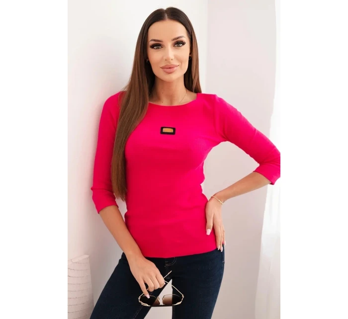 Dámska pruhovaná blúzka s 3/4 rukávmi a ozdobnou aplikáciou malinová