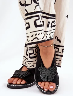 Sandały Damskie Na Płaskim Obcasie Z Ozdobą Czarne Setorina