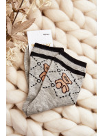 Vzorované dámske ponožky s medvedíkom, sivé