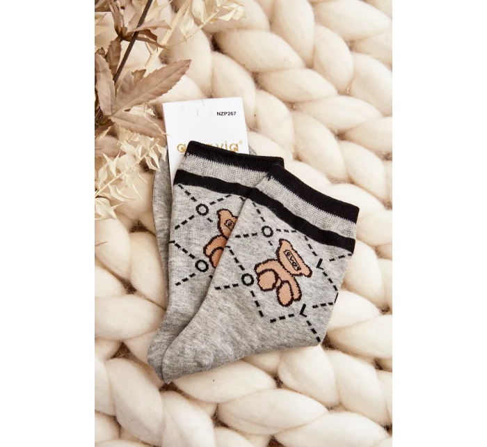 Vzorované dámské Ponožky S Medvídkem, šedá