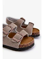 Detské sandále na korkovej platforme, zapínanie na suchý zips, sivé Rorria