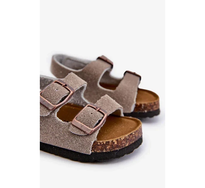 Detské sandále na korkovej platforme, zapínanie na suchý zips, sivé Rorria