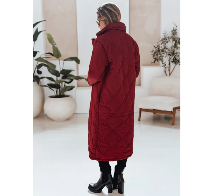 Dámský prošívaný dlouhý kabát bordó Dstreet model 21990543 - FashionStreet