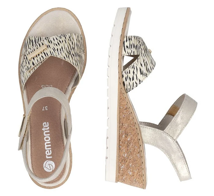 Dámské zlaté kožené sandály na platformě Remonte by model 22122449 - Rieker