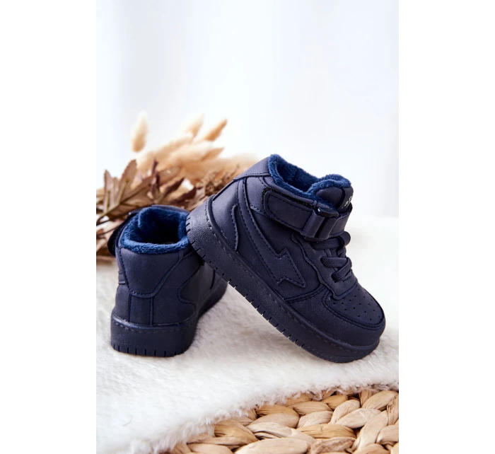 Dziecięce Ocieplane Wysokie Buty Sportowe Granatowe Clafi Dziecięce Ocieplane Wysokie Buty Sportowe Granatowe Clafi