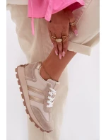 Kožené dámské tenisky na platformě model 22013931 Béžové - S.Barski Kožené dámské tenisky na platformě model 22013931 Béžové - S.Barski