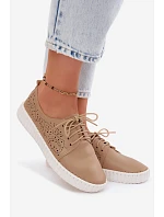 Dámské perforované polobotky s šněrováním tmavě béžové model 22133923 - Boto
