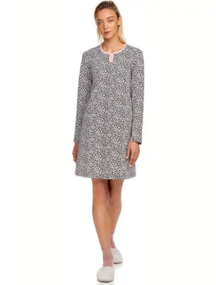 Dámska nočná košeľa 15444 - 271 šedá/ružová so vzorom - Vamp