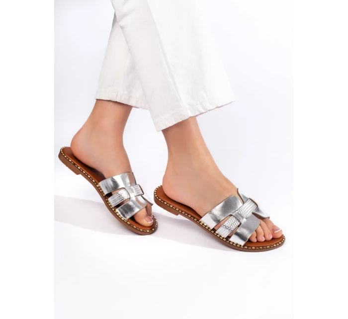 Designové  nazouváky stříbrné dámské bez podpatku