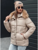 dámská zimní prošívaná bunda s kapucí světle béžová Dstreet model 21980999 - FashionStreet