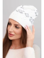 Dámska zimná vlnená čiapka s geometrickým vzorom K434 biela + sivá