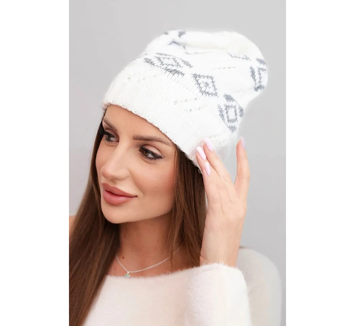 Dámska zimná vlnená čiapka s geometrickým vzorom K434 biela + sivá