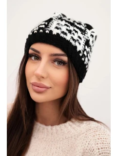 Dámska zimná čiapka s farebnou priadzou a hrubým okrajom K355 black+white