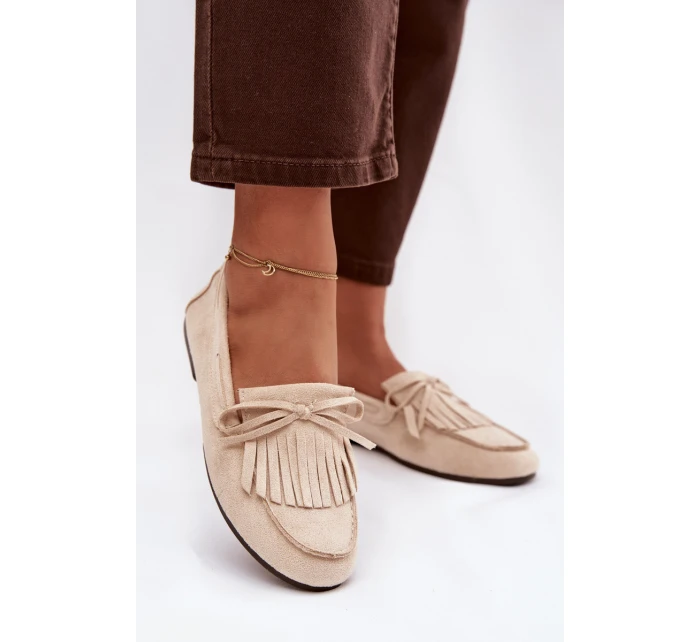 Dámské mokasíny s třásněmi světle béžové model 21915108 - Boto