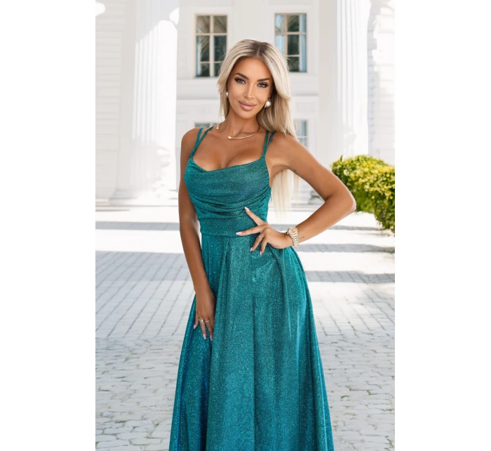 Dlhé šaty 589-3 zelené s trblietkami - Numoco Dlhé šaty 589-3 zelené s trblietkami - Numoco