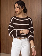 Sweter damski oversize w czekoladowy model 22404929 - FashionStreet Sweter damski oversize w czekoladowy model 22404929 - FashionStreet