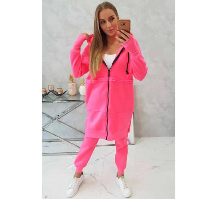 Zateplená sada s dlhou mikinou ružová neónová