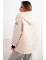 Dámska jarná prešívaná bunda s kapucňou a zipsom béžová