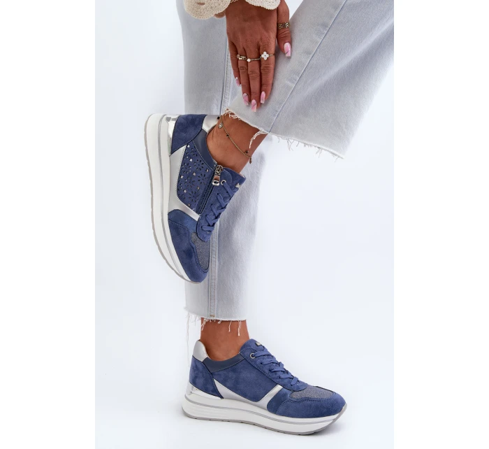 Dámské tenisky na platformě s ažurovým vzorem a  Modré model 21656776 - Inblu