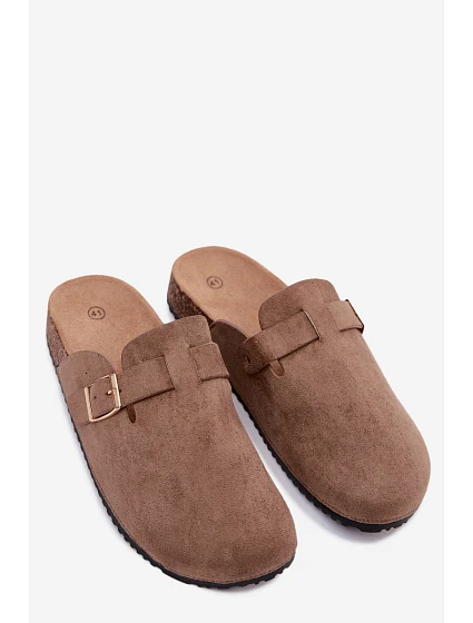 Ženské pantofle model 22200777 s Zlatým Přezkou Khaki Alpine - Boto