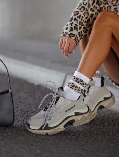 Dámske ponožky s dvoma bodkovanými pruhmi - biele