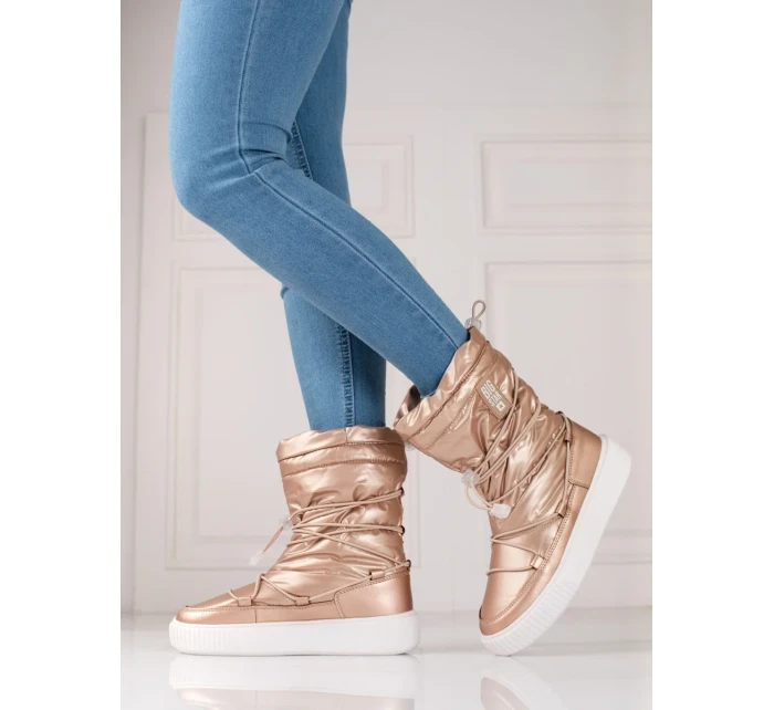 Pekné zlaté snežnice bez podpätku pre ženy Pekné zlaté snežnice bez podpätku pre ženy