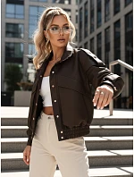 Dámska bunda z ekokože s rebrovaným lemom a golierom hnedá FashionStreet TY5645