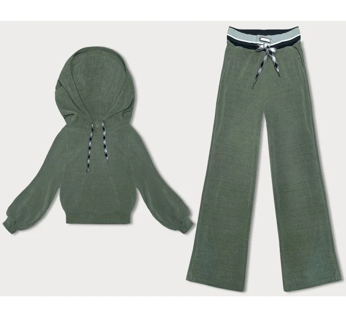 Rebrovaný dámsky komplet v olivovej farbe (AMG-341A) Rebrovaný dámsky komplet v olivovej farbe (AMG-341A)