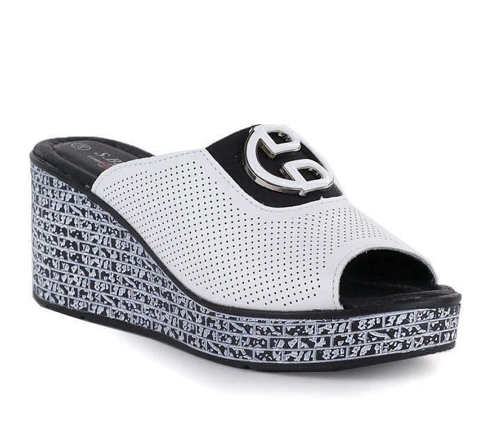 Dámske kožené žabky na platforme biele S.Barski 7012